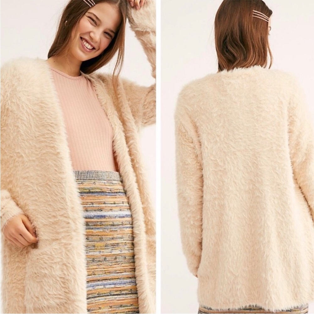 Free People Faux Fur Cardi Open Front Cardigan Sweater - Picture 10 of 16